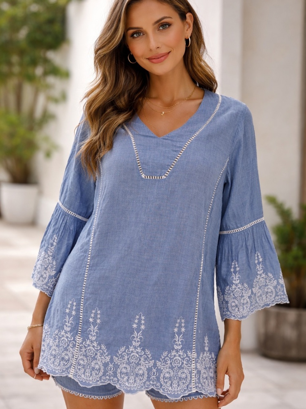 Sundance Womens Cottage Embroidered Top Blouse Bat Sleeves Western Peasant Boho